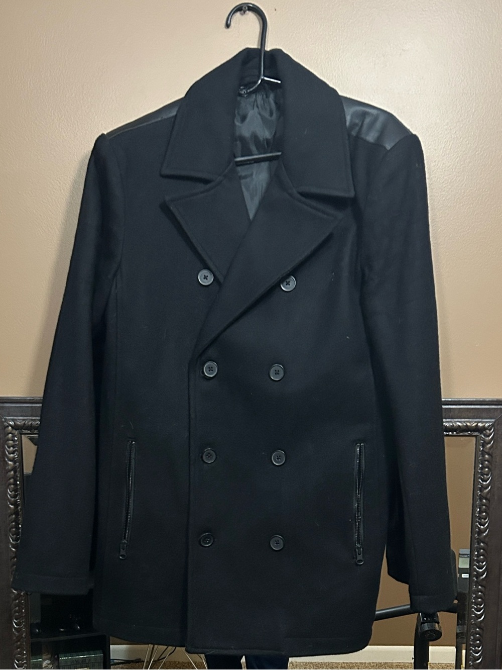 Kenneth Cole Reaction Black Double-Breasted Pea Coat